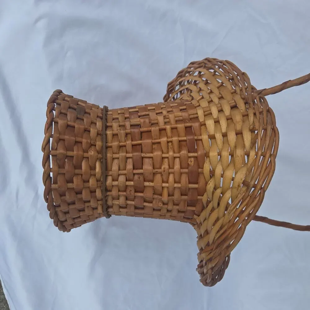 Vintage Rattan Wicker Floor Vase Basket Handles 24